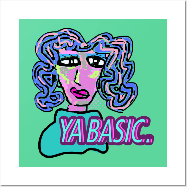 Ya basic drawing of a girl with curly hair, big eyes in blue, pink, purple and green Wall Art by DLGstudio